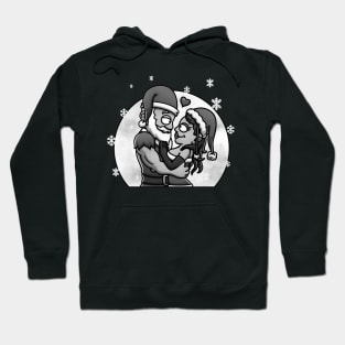 Romantic Young Santa - And Mrs. Claus Black And White Edition Hoodie